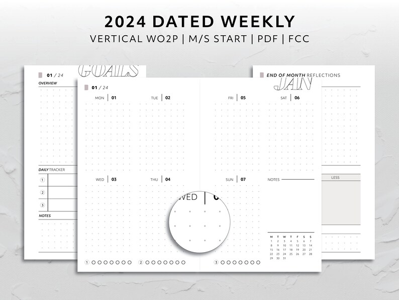 FCC 2024 Dated Vertical Week on Two Page, Monday Start, Sunday Start