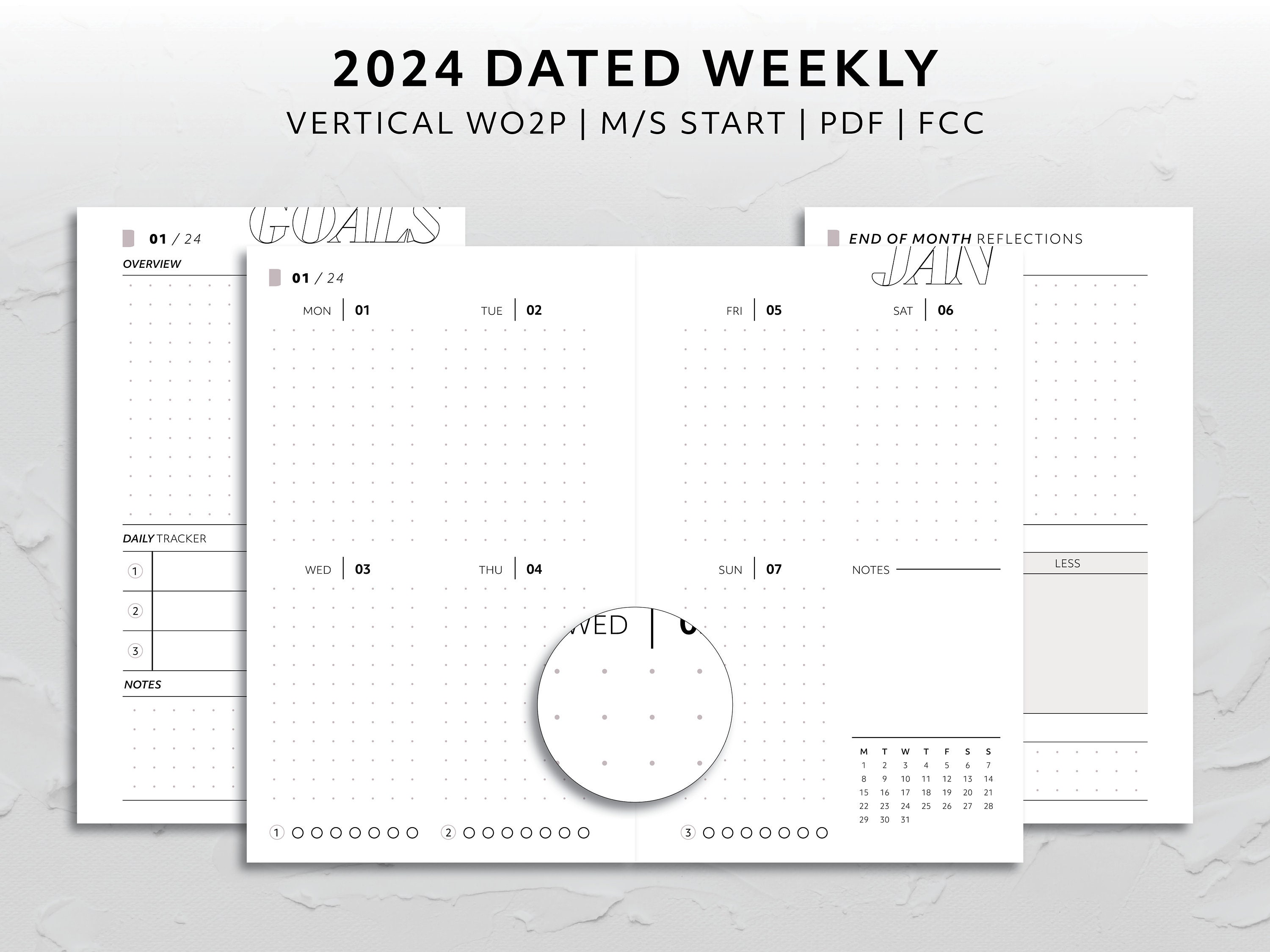 FCC 2024 Dated Vertical Week on Two Page, Monday Start, Sunday Start