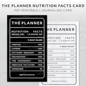 Afdrukbare planner dagboek kaart de planner voedingsfeiten ontwerp inspirerende zak invoegen minimale esthetische planning accessoire deco