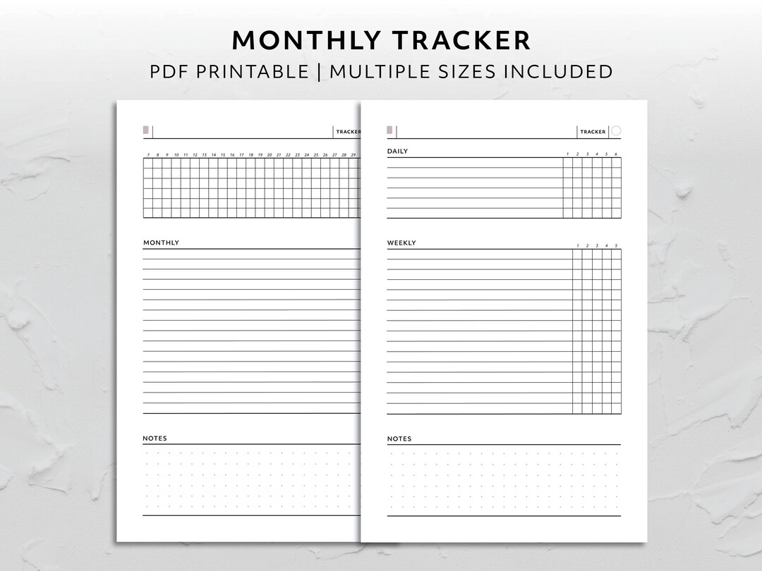 Monthly Tracker Insert for Custom Planner Daily Weekly Monthly Task ...