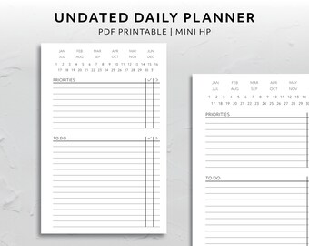 Mini HP, Undated Daily Priorities and To Do List Simple Checklist Layout Minimal Aesthetic Printable Planner Insert Functional Template