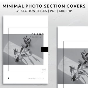 Mini HP, Minimal Black and White Photography Section Cover Bundle Aesthetic Planner Accessory Minimal Printable Download Dashboard Set Cover