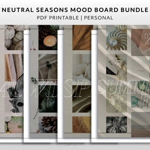 Personal, Neutral Seasons Mood Board Bundle Planner Dashboard Set Estética Planificador Accesorio Mínimo Imprimible Descarga Decorativa Estacional