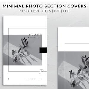 FCC, Minimal Black and White Photography Section Cover Bundle Aesthetic Planner Accessory Minimal Printable Download Dashboard Set Cover