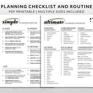 Lista de verificação de planejamento e pacote de rotina para planejador personalizado Planejador mínimo Referência de rotina simples Download para impressão Ideia de sistema de planejamento