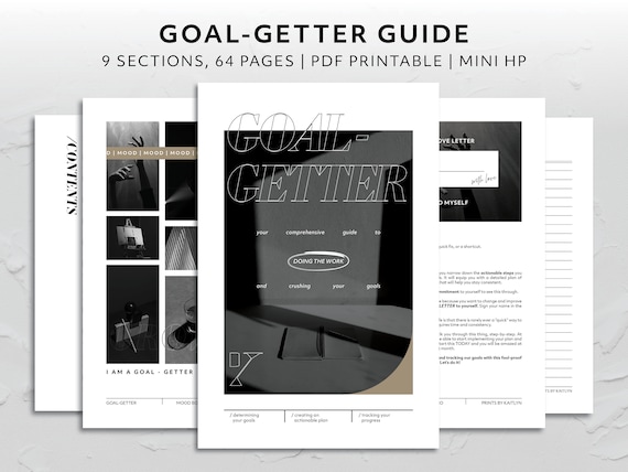 Mini HP, Goal-Getter Guided Workbook Motivational Goal Planning Tool Kit Habit Tracker Activity Bundle Printable Productivity System