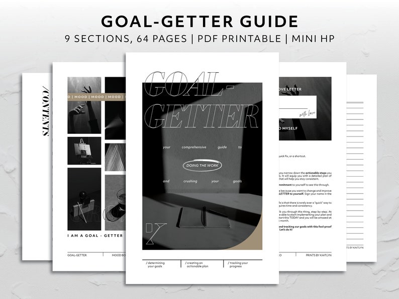 Mini HP, Goal-Getter Guided Workbook Motivational Goal Planning Tool Kit Habit Tracker Activity Bundle Printable Productivity System