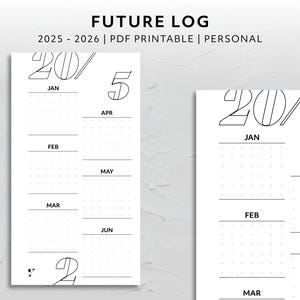 個人用、2025 2026 未来ログカレンダー 年間概要プランナー 将来の日付 今後のイベント 最小限の美的印刷可能なプランナーインサート