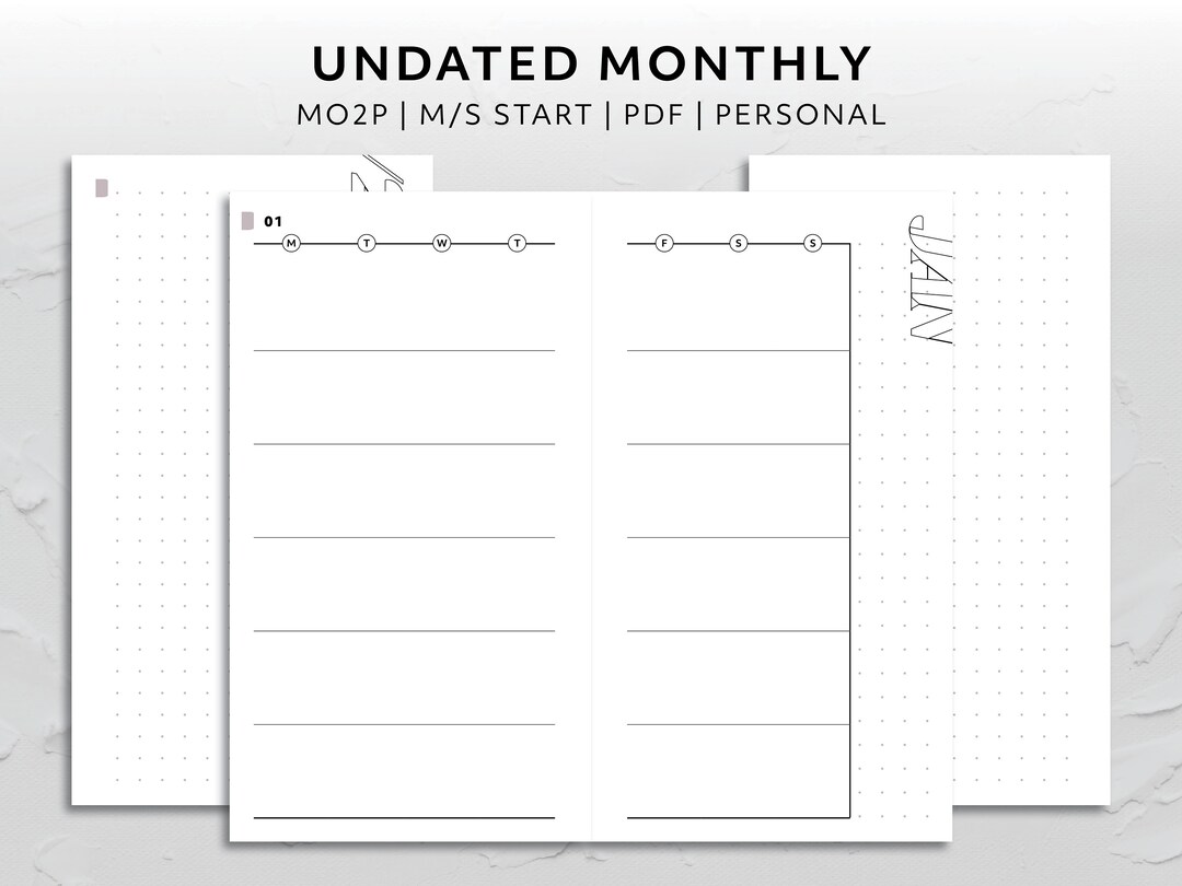 Personal, Undated Month on Two Page Monday Start Sunday Start MO2P ...