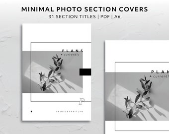 A6, Minimal Black and White Photography Section Covers, Aesthetic Planner Accessories, Minimal Printable Download Dashboards