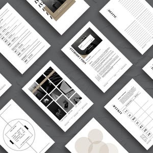 Op de afbeelding: Een set zwart-witte printbare plannerpagina's met de woorden "Define", "Introduction", "Weekly Tracker", "Contents" en "I Am All The Better" in vetgedrukte letters. De pagina's zijn ontworpen voor het stellen van doelen en productiviteit.