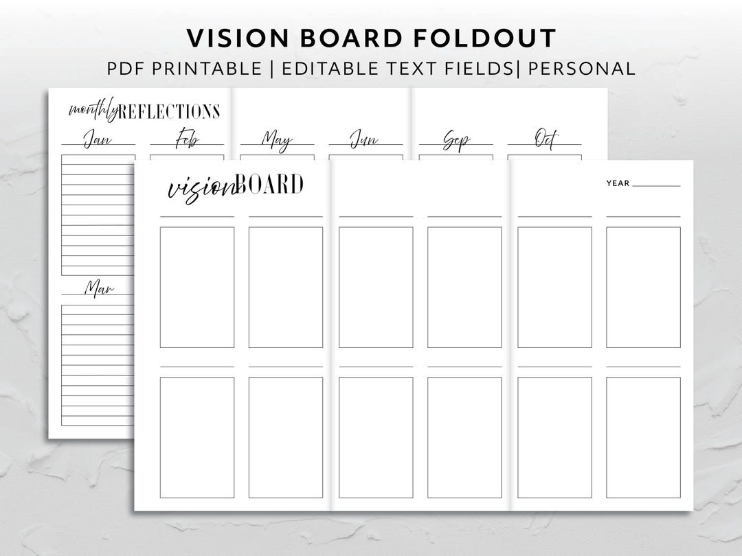 Personal, Vision Board Foldout Yearly Goals Template Monthly ...