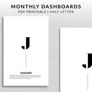 Conjunto de tablero de mandos de media letra y mes, divisor de secciones mensual estético minimalista, paquete de accesorios de planificador imprimible simple, portada decorativa