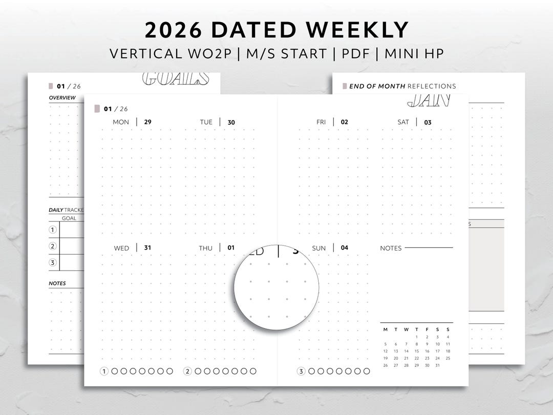 Mini HP, 2026 Dated Vertical Week on Two Page Monday Start Sunday Start ...