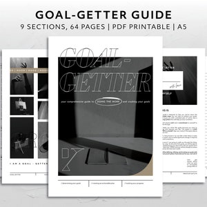 A5, Goal-Getter Guided Workbook Motivational Goal Planning Tool Kit Habit Tracker Activity Bundle Printable Productivity System