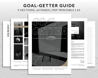 A5, werkboek met gids voor het behalen van doelen Toolkit motiverende doelen planning Habit Tracker Activiteitenbundel Afdrukbaar productiviteitssysteem