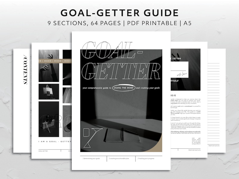 A5, Goal-Getter Guided Workbook Motivational Goal Planning Tool Kit Habit Tracker Activity Bundle Printable Productivity System