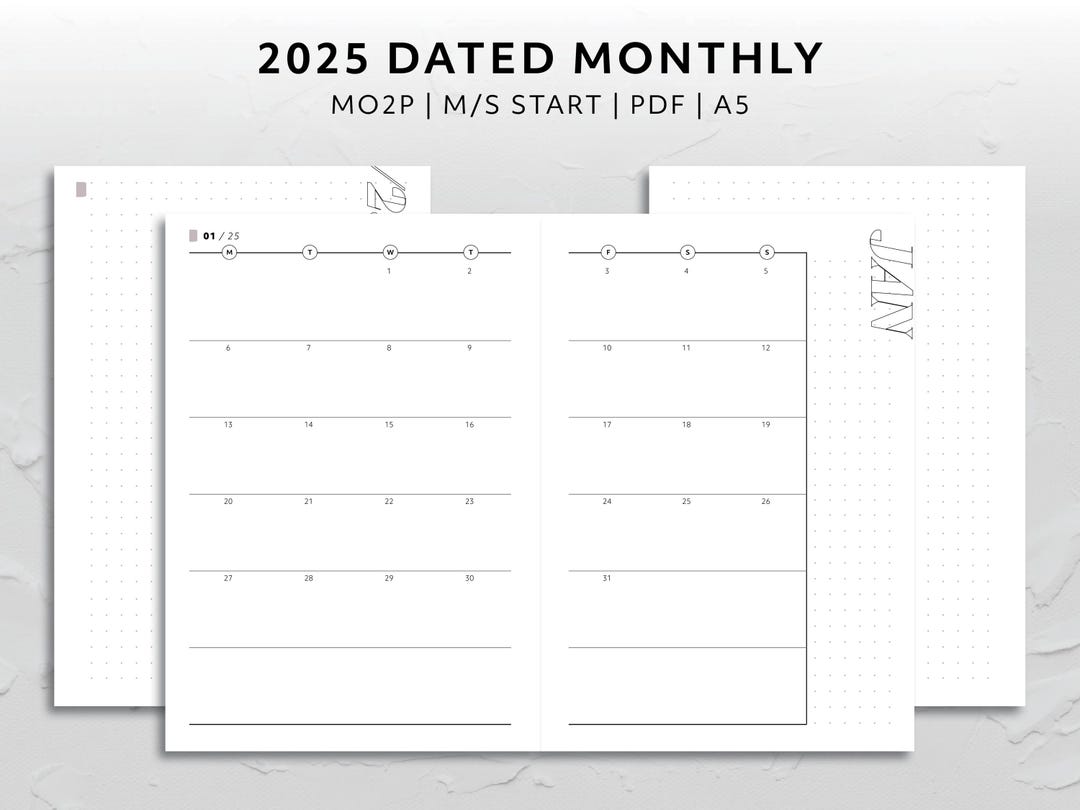 A5, 2025 Dated Month on Two Page Monday Start Sunday Start MO2P ...