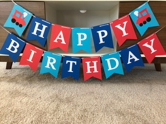 Train Train Birthday Banner Chugga Chugga Train Birthday Party Green Blue Red Train Banner Train Birthday Age Vintage Train Banner