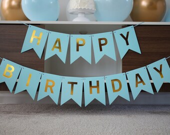 Baby Blue Birthday Banner, Blue Gold Birthday Banner, Happy 30th Birthday Banner, Rabbit Birthday Banner, Bunny Banner, Happy 21st Banner