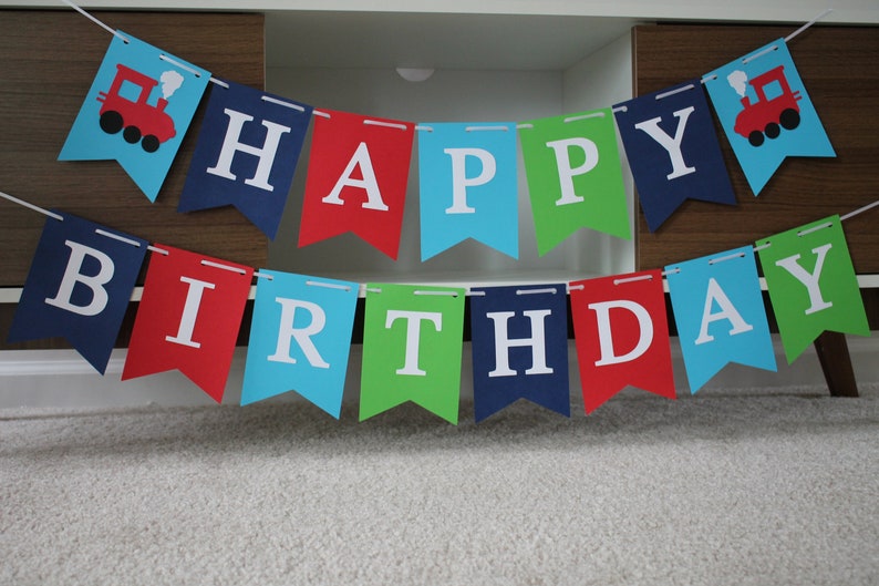 Train Train Birthday Banner Chugga Chugga Train Birthday Party Green Blue Red Train Banner Train Birthday Age Vintage Train Banner