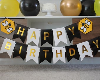 Happy Bee Day, Bee Birthday Banner, Bumble Bee Banner, Bee Birthday Party, Bee Banner, Bumble Bee Birthday Banner, Bee Highchair Banner