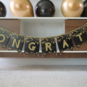 Congrats Graduation Banner, Graduation Banner, Congrats Banner, Gold Black Congrats Banner,  Congrats Grad Banner, Graduation Party