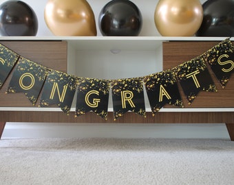 Félicitations Graduation Banner, Graduation Banner, Félicitations Banner, Gold Black Congrats Banner, Félicitations Grad Banner, Graduation Party