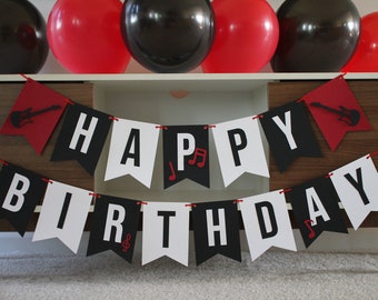 Rock N' Roll Birthday Banner, Rock N' Roll Birthday Party, Guitar Banner, Music Birthday Banner, Rock N' Roll Party Decorations, Music Party