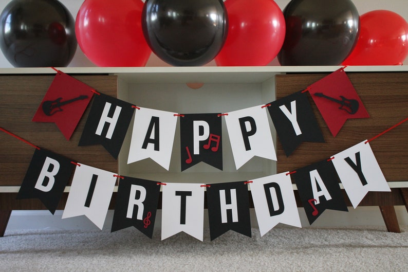 Rock N' Roll Birthday Banner, Rock N' Roll Birthday Party, Guitar Banner, Music Birthday Banner, Rock N' Roll Party Decorations, Music Party image 1