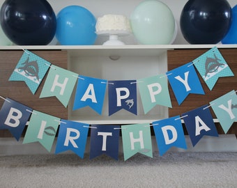 Shark Birthday Banner, Shark Birthday Party, Nautical Banner, Nautical Birthday, Under the Sea Birthday, Fintastic, Nautical Shark Banner