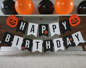 Halloween Birthday Party, Halloween Birthday Banner, Black Orange Birthday Banner, Fall Birthday Banner, Pumpkin Birthday Banner