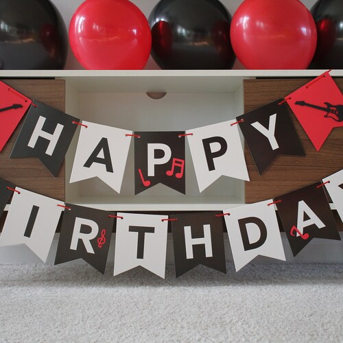 Happy Birthday Rock 'n Roll Party Banner Rock Star Party - Etsy