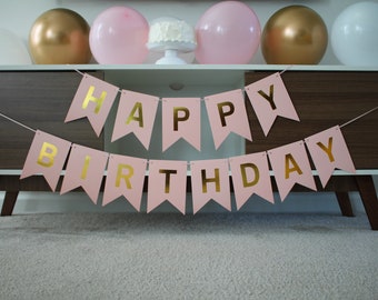 Light Pink Banner, Pink Gold Birthday Banner, Happy 21st Birthday Banner, Pink Gold Birthday Banner, Pink Gold 30th Birthday, Happy Birthday