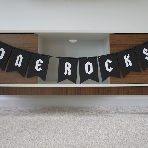 One Rocks Banner, Rock N' Roll Banner, Rock N' Roll Birthday Party, Guitar Banner, Music Birthday Banner, Rock N' Roll Party Decorations