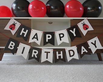 Ladybug Birthday Banner, Ladybug Birthday Party, Ladybug Banner, Ladybug Banner, Ladybug Highchair Banner, Ladybug Decoration, Black Red