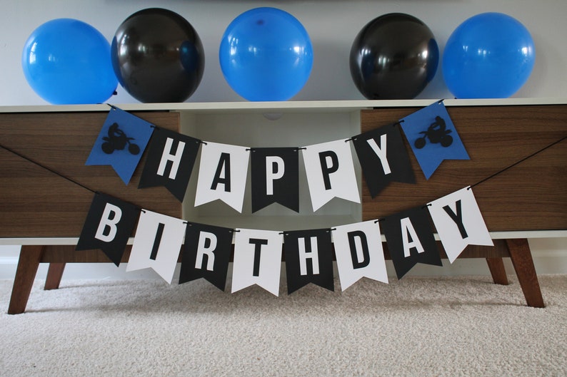 Dirt Bike Birthday Banner, Racing Banner, Dirt Bike Birthday Party, Dirt Bike Decoration, Motocross Party, Super Cross Party, Checkered Flag image 2