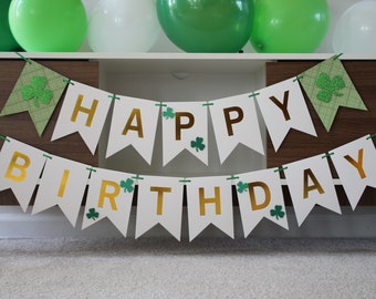 St Patricks Day Birthday Banner, Irish Birthday Banner, Green Happy Birthday Banner, Green Birthday, St Patricks Decoration, Shamrock Banner