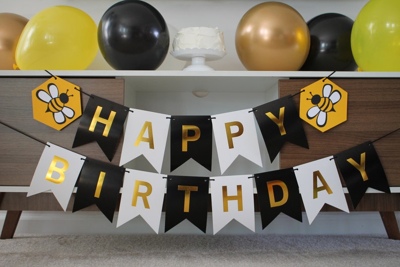 Happy Bee Day Bee Birthday Banner Bumble Bee Banner Bee - Etsy
