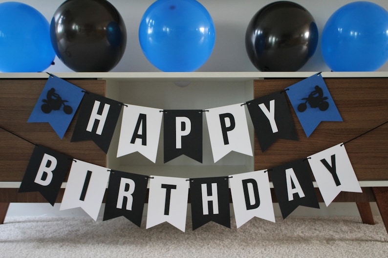 Dirt Bike Birthday Banner, Racing Banner, Dirt Bike Birthday Party, Dirt Bike Decoration, Motocross Party, Super Cross Party, Checkered Flag image 1