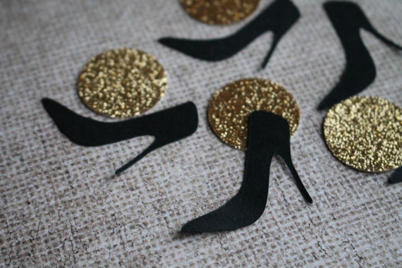 High Heel Confetti Bachelorette Party Decoration Black Gold Etsy