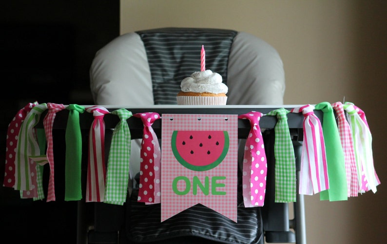 One in a Melon Watermelon Party Decoration Watermelon Banner Pink Green Banner Watermelon Party Watermelon Highchair Banner