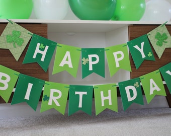 St Patricks Day Birthday Banner, Irish Birthday Banner, Green Happy Birthday Banner, Green Birthday, St Patricks Decoration, Shamrock Banner