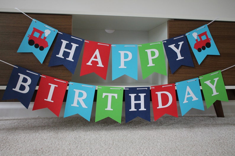 Train Train Birthday Banner Chugga Chugga Train Birthday Party Green Blue Red Train Banner Train Birthday Age Vintage Train Banner