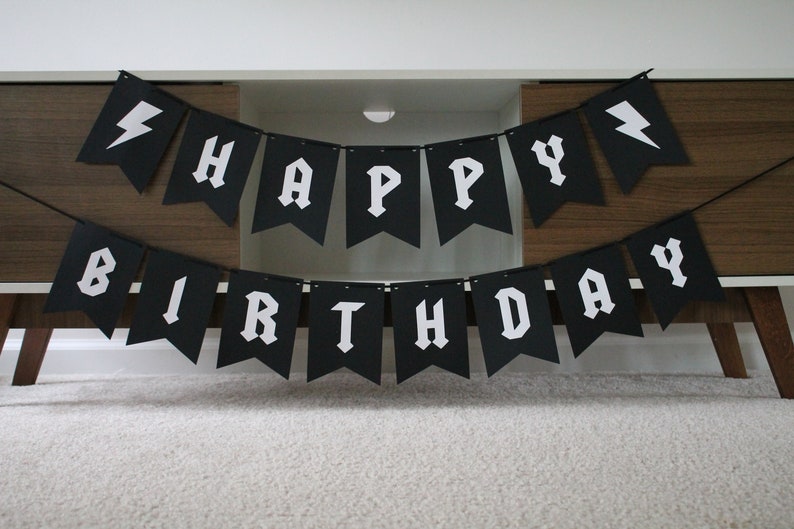 Rock N' Roll Birthday Banner, Rock N' Roll Birthday Party, Guitar Banner, Music Birthday Banner, Music Party, Rock N' Roll Party Decorations zdjęcie 1