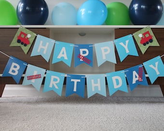 Train Birthday Banner, Train Birthday Party, Green Blue Red Train Banner, Train Birthday Age, Chugga Chugga, Vintage Train Banner, Train