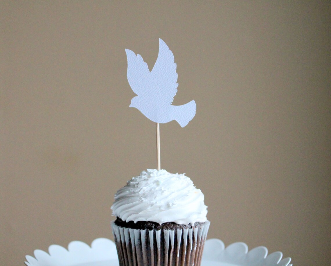 12 Dove Cupcake Toppers Baptism Cupcake Toppers Baptism Etsy