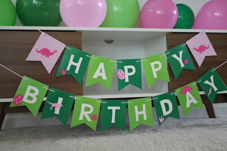 Girl Dinosaur Banner, Girl Dinosaur Birthday Party, Pink Dinosaur Birthday, Pink Dinosaur Banner, Pink Dinosaur Party, Tropical Banner zdjęcie 3