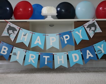 Shark Birthday Banner, Shark Party, Nautical Banner, Nautical Birthday, Under the Sea Birthday, Shark Birthday Party, Fintastic Shark Banner