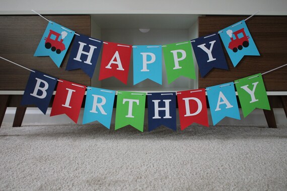 Train Train Birthday Banner Chugga Chugga Train Birthday Party Green Blue Red Train Banner Train Birthday Age Vintage Train Banner